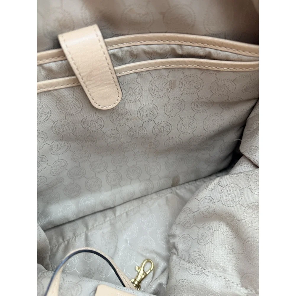 Michael Kors Large Signature MK Logo Satchel Bag Vanilla Blush Authenticated